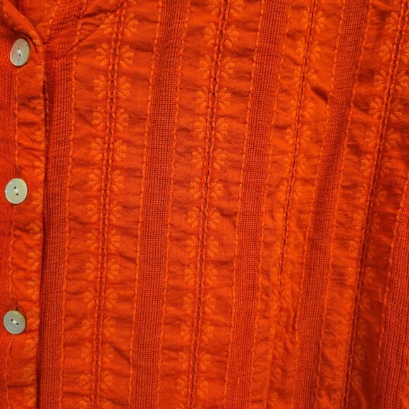J. Jill Womens XL Orange Textured Cotton Button Front Blouse 3/4 Balloon Sleeves - Picture 3 of 10